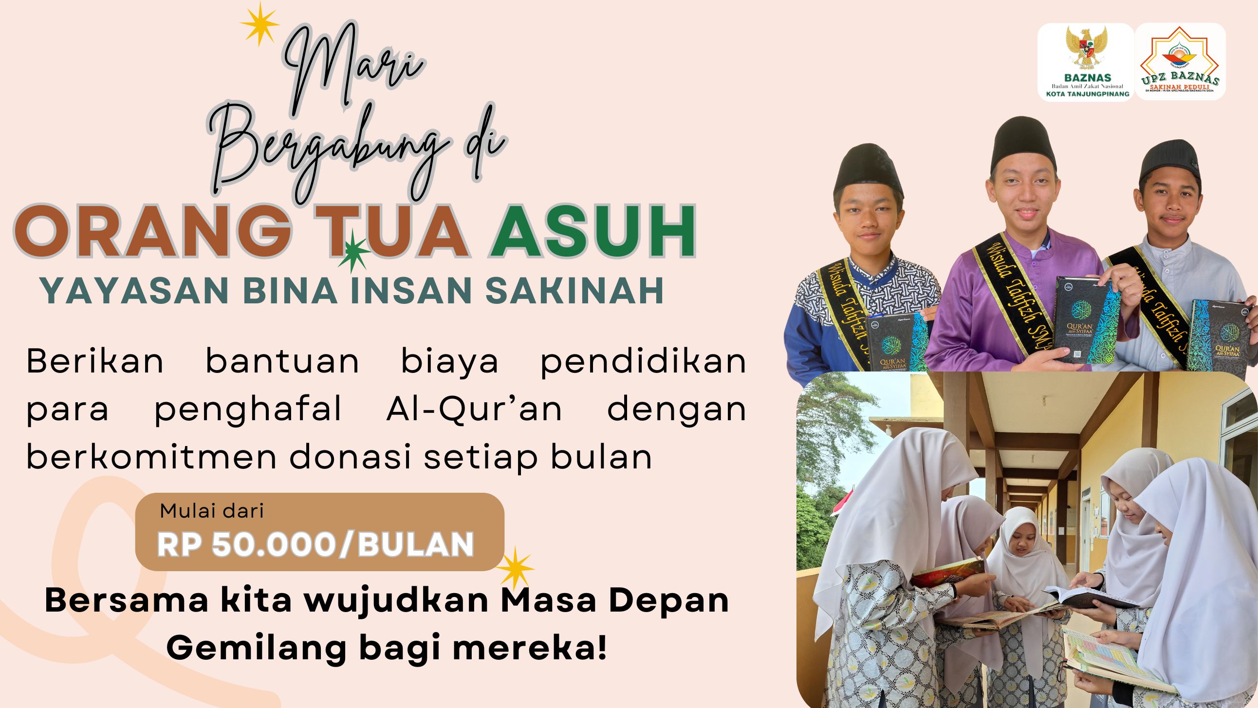 AYO BANTU INFAQ BEASISWA PENDIDIKAN PENGHAFAL AL-QURAN RUTIN MULAI DARI RP 50.000 SETIAP BULAN